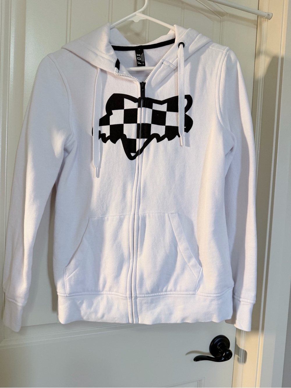 Fox White Zip-Up Hoodie with Black Checker Logo